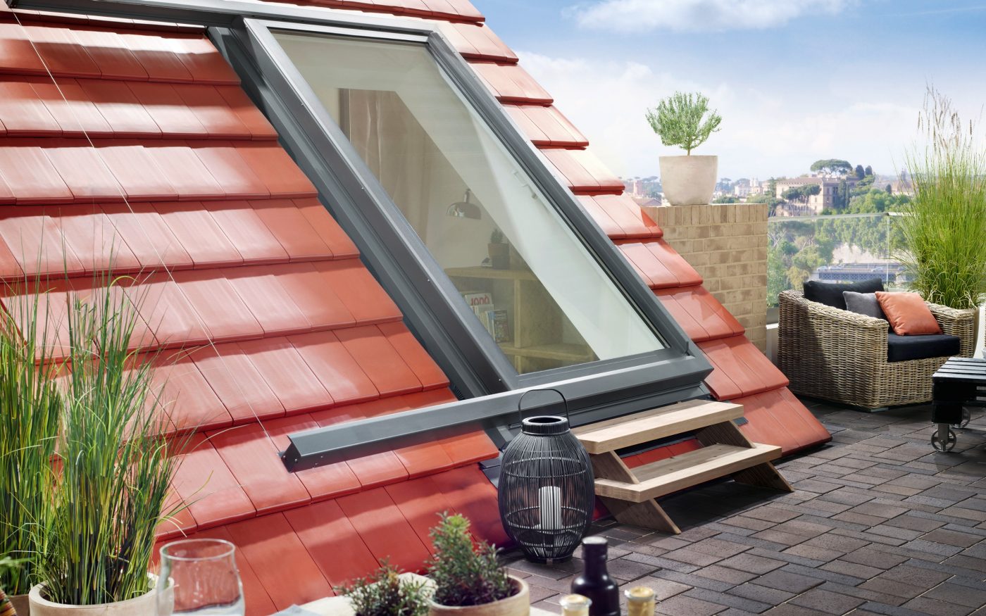 Koramic / Plano 11 naturrot / Penter / Titan Formatmix / Dachterrasse